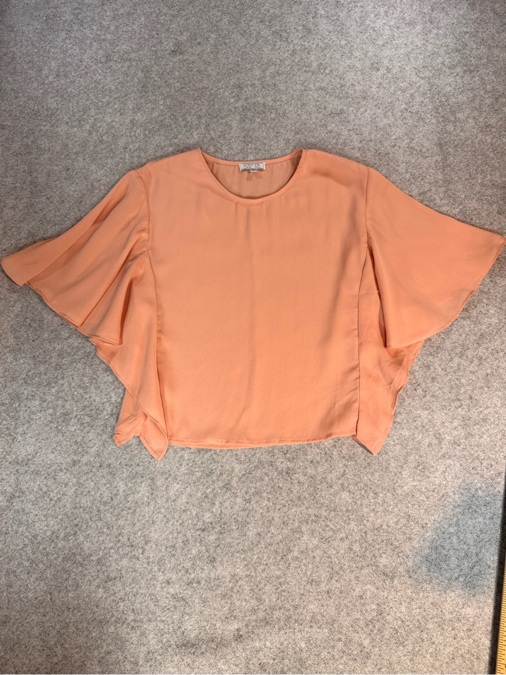Adrianna Papell Darling XS Peach Flutter Sleeve Blouse Sheer Chiffon Top